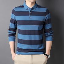  2021 autumn new polo shirt mens long-sleeved Korean version of the trend slim lapel striped mens t-shirt