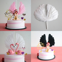 Beautiful angel wings feathers birthday cake plug-in net celebrity couple little fairy LED baking dessert table accessories