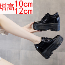 Black pine pastry shoes womens thick bottom 10 cm autumn in winter small size heightening 12cm plus suede single shoes small leather shoes
