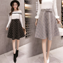 Plaid hairy skirt womens autumn and winter New Korean style puffy A- line dress long thick fashion winter skirt