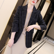 Plaid woolen suit jacket Womens Spring and Autumn long sleeves 2021 new high-end popular short small suit jacket