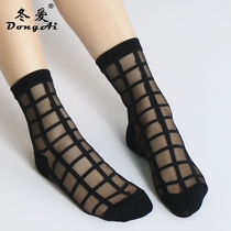 6 pairs of summer thin crystal socks breathable non-slip cotton bottom stockings glass silk lattice socks children