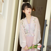 Pool Xia Yan Slow: Cloud Smoky Light Down and Song Plane Sleeves Short-Shirt Triple-Plexe Skirt Original Improved Hanfu Women Summer