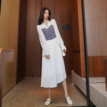 2021 new womens early spring autumn long sleeve French retro temperament waist slim shirt dress long