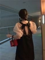 BORAKOO Koreas East Gate Spring sister self-retained ~ black sling bow dress