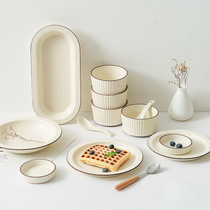 Bowl Large ceramic Home Dish Suit White Cutlery Free Combination Retro Nordic Wind Breakfast Pan One Food