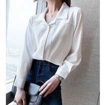  JACOOBS early autumn suit collar white satin shirt womens long-sleeved loose design niche