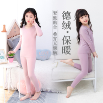 Girls Develvet warm childrens underwear suit No-mark self-heating autumn winter hit bottom-shirt CUHK Scout wearing autumn clothes