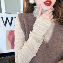 2021 Spring new womens clothing web yarn lace with undershirt autumn style with trendy temperament small shirts foreign air weight reduction blouses