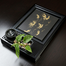 Tea tray household living room solid wood tray small Wujin stone tea table Kung Fu tea set Chinese style drainage water atomization