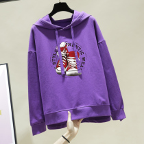 Large size womens clothing loose belly cover ins sweater spring and autumn coat aged fat sister Foreign style thin bf wind coat