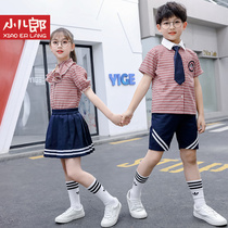 College childrens summer school uniform Cotton 123456 grade primary school class uniform Short-sleeved thin shirt suit