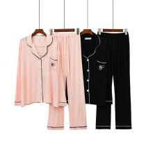 Modal pajamas womens long-sleeved thin Korean casual loose lapel home service trousers spring and autumn two-piece suit