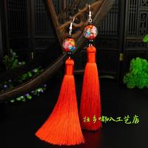 Chinese ethnic style tassel earrings glazed earrings retro bridal dance with ethnic clothing Zhuangxiang dugabu craft shop