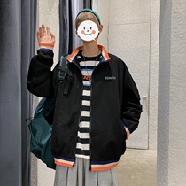 Autumn fried street stand collar loose bf jacket Joker student harbor wind ins retro baseball uniform mens tide overalls mens tide overalls