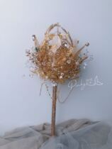 Hand bouquet bride wedding pure handmade custom gold high-end luxury court style hand-held scepter crystal hand stick flower