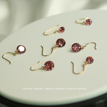 Sugar cube home American 14K gold zircon ear hook Super flash carmine zircon simple temperament wild earrings