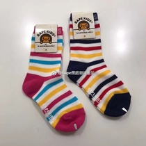 The country is now discounted special section bape children kids color stripe milologo mid-waist socks