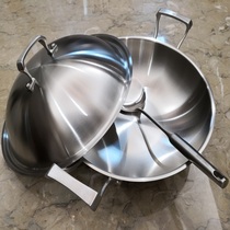 Chen Cola non-coated flat bottom non-stick pan 36-40cm five-layer steel without rivet 304 stainless steel double ear wok