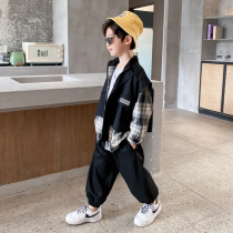 Childrens clothing boys autumn suit 2021 new middle and Big Boy foreign spring autumn Korean handsome two-piece set