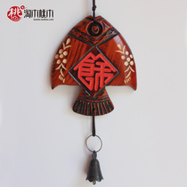 Hand carved wood carving Yuyu Chinese style characteristic crafts Wind bell pendant Porter pendant Creative gift