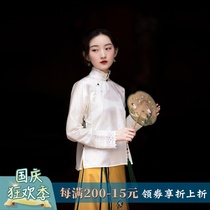 Bailu Qiu silk satin handmade buckle lace collar Chinese style Republic of China style retro city wind wool coat short shirt