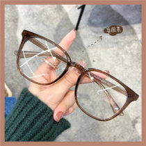 Japanese ultra-light 8g black transparent glasses frame female makeup big face thin can be equipped with degrees anti-blue light radiation