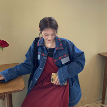 Yuki big white denim coat female 2020 New Tide loose Korean bf student vintage color ribbon top