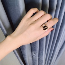 Rose Knightblack agate pearl retro court seal ring gift 925 silver gold-plated original design