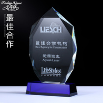 Crystal glass trophy customization Excellent employee trophy production enterprise authorization medal authorization letter custom lettering