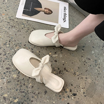 innet red overfire Baotou Half slippers female summer wear 2022 new fashion butterfly knot square head flat and cool tug