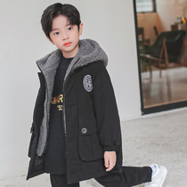 (broken code to pick up the leak) children's boy lamb wool coat plus velvet padded winter cotton trench coat boy fried street
