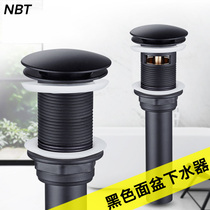 Black bouncing basin drainer European-style all copper basin Glass push-down drainer Bathroom accessories drain pipe