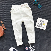 Childrens Spring and Autumn new pants boys Joker thin pure white cotton jeans girls slim feet pants tide