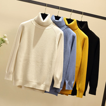 Large size womens 2021 Autumn New lazy sweater fat sister slim covering meat turtleneck wear knitted top