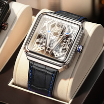 Mens watch Swiss brand name watch square automatic mechanical watch hollow waterproof trend luminous mens watch ten