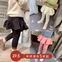 Girls pants 2020 New Baby foreign style skirt pants outside wear plus velvet thick winter clothes childrens slim body warm childrens clothing
