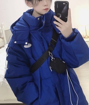 Klein Blue cotton-padded jacket Women's 2021 Winter Korean New ins Loose Skinny Thickened Hooded Bread Coat