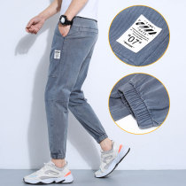 Rich Gui Bird Light Color Jeans Male Casual Long Pants Han Edition Summer Thin style wide elastic waist bunches Elastic Tooling