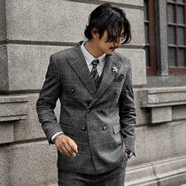 SOARIN RETRO British style DOUBLE-breasted blazer Mens plaid business formal suit Wedding business suit
