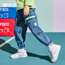 Snow fly childrens clothing 2021 spring new childrens pants mens big childrens jeans foreign style tooling trousers