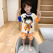 Childrens pajamas short sleeve boy summer pure cotton breathable sweat in large childrens cartoon animation boys home suit