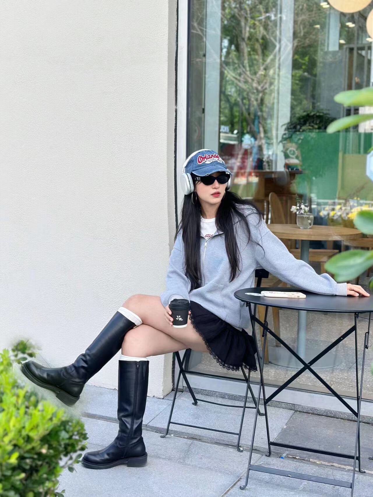 kisscat接吻猫[城市旅人]骑士靴，万茜方枪枪美洋同款真皮皮带扣复古英伦风