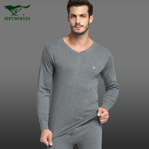 Seven wolves mens autumn pants suit cotton V-neck thin autumn pants Cotton thermal underwear mens sweater winter