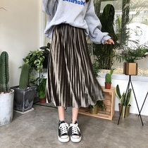 Black skirt pleated skirt skirt autumn and winter women a long thin pleated skirt black 2021 New Versatile