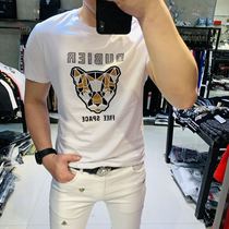 2019 summer new European station fashion heavy industry hot diamond cotton T-shirt male handsome short sleeve