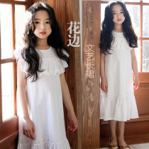 Childrens clothing summer dress Korean version 2021 girls ruffle princess skirt big children knee long skirt foreign air white skirt