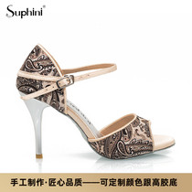 Suphini boutique handmade custom pink cashew nut flower Tangolumba Denim precisely Latin dance shoes