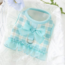 Spring new kitty vest waistcoat butterfly knot grid traction little pooch kitty clothing pet clothing