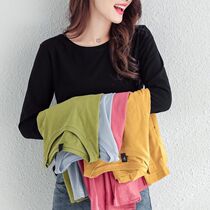 (big code womens clothing) pure cotton long sleeve t-shirt female spring autumn new pure color minimalist blouses undershirt wearing autumn clothes